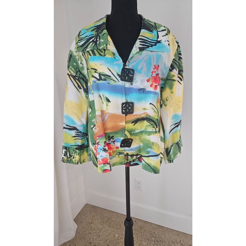 CAROLINE ROSE Women's L Tropical Print Button Shirt USA - Picture 3 of 4